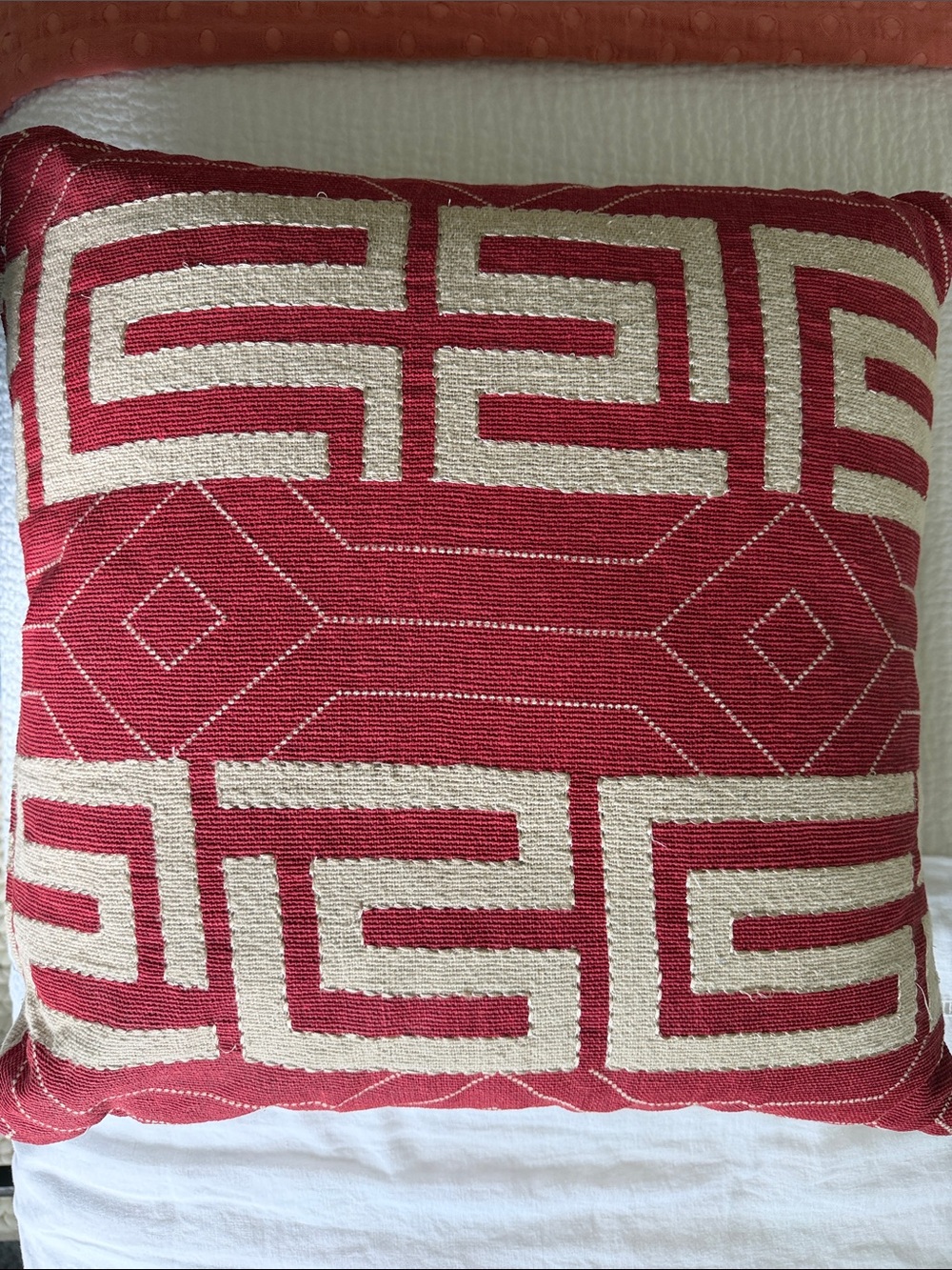 Decorative Red and Cream Geometric Throw Pillow
